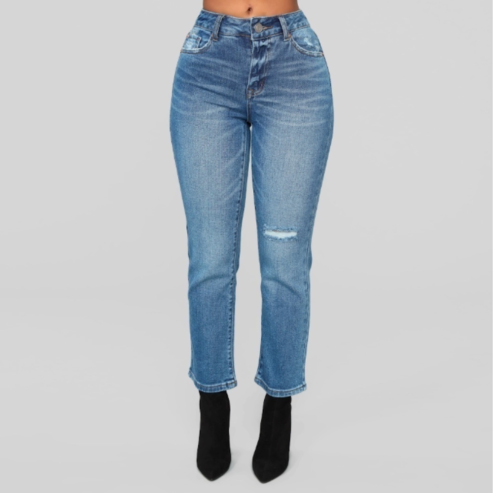 Fashion Nova Slice Of Heaven Cropped Mom Jeans Medium Blue Wash Sz 5